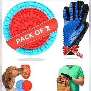 Dog Lick Mat and Grooming Glove Set